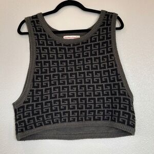 Geraldine Peterson Vintage Greek Key Knit Sweater Vest Grey Black Women's Medium